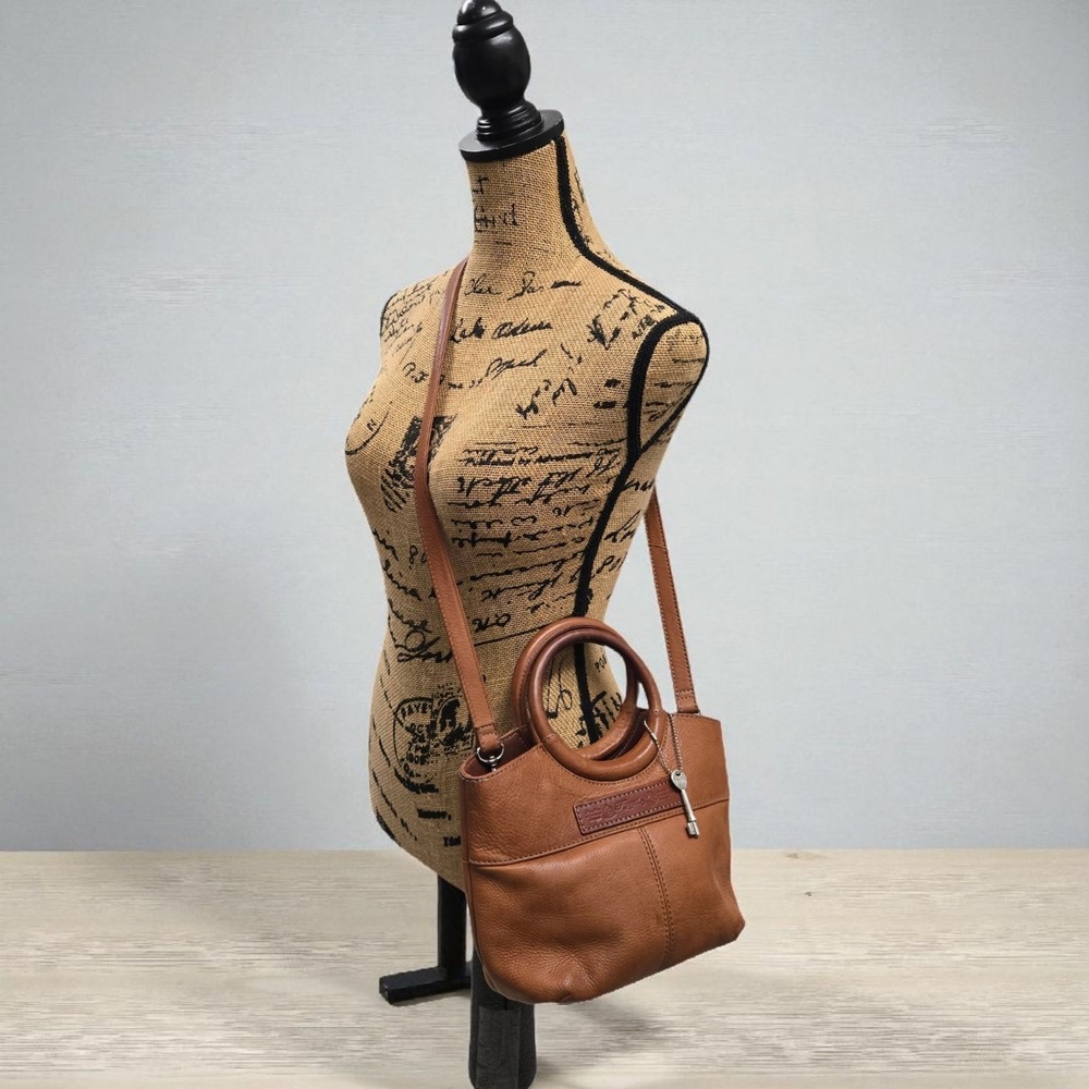 Vtg Fossil Brown Pebbled Leather Crossbody Bag Convertible Satchel 75082 SEE VID